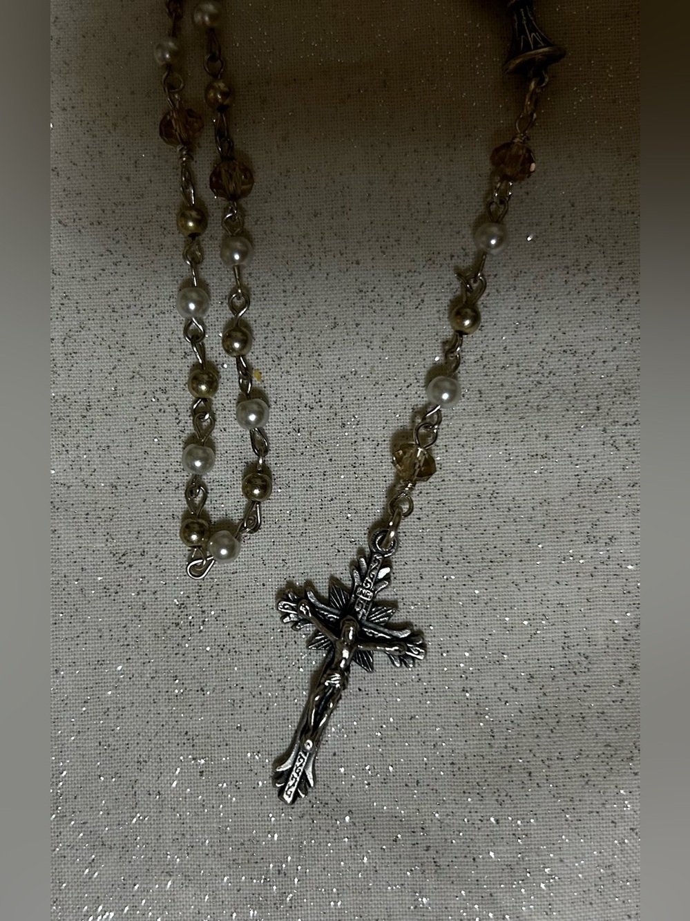 Handmade Rosary Necklace with White Beads - Picture 3 of 5